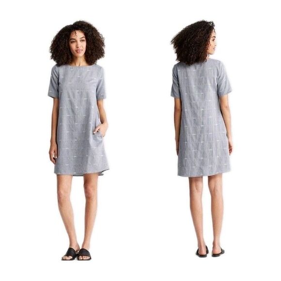 Eileen Fisher Gray Striped Organic Cotton Lagan Look Shift dress Small Petite - Picture 1 of 10